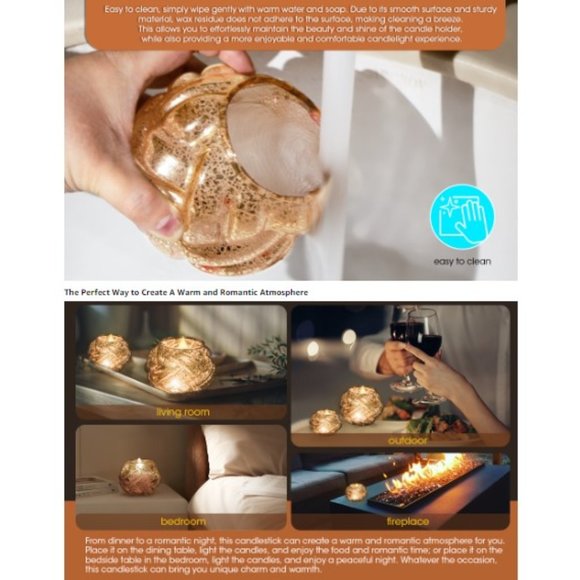 Set of 2 - Vintage Gold Finish Twisted Glass Votive Candle Holders (2 sizes) - Picture 3 of 10